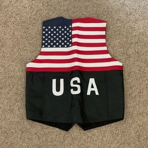 Vtg MOB black leather USA flag snap up vest sz L
